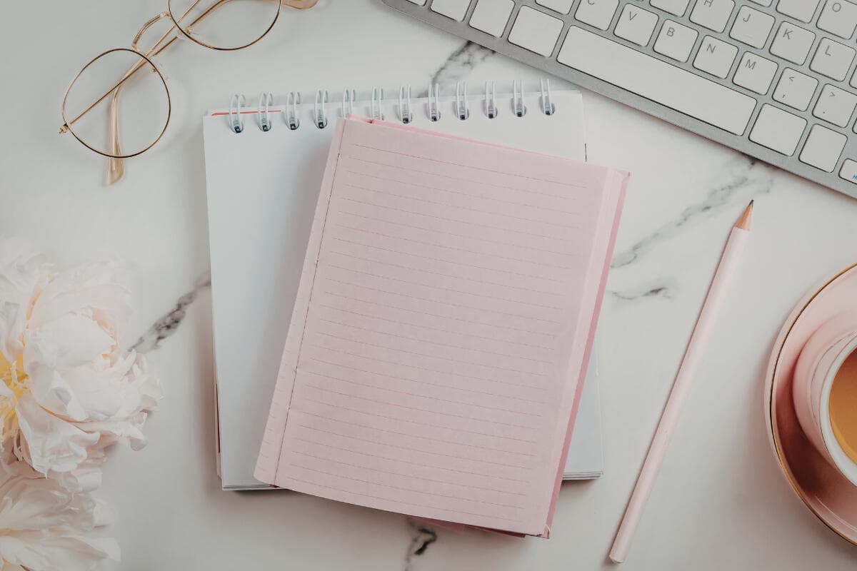 Pink notebook for reflection and journaling